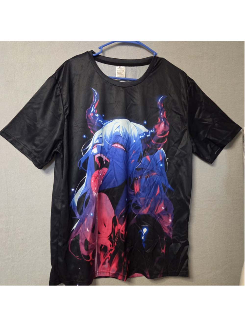 Men's Unbranded Graphic Tee Shirt XL Black Blue Anime Demon Print p2p 23